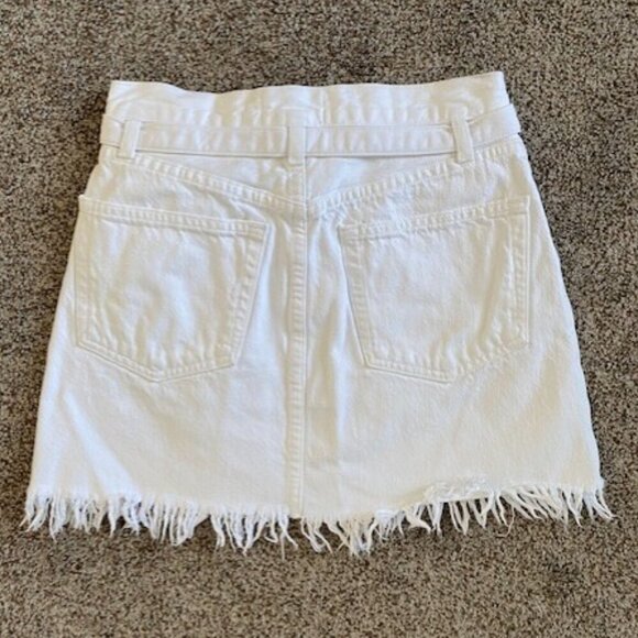 FRAME Denim Le High White Belted Frayed Fringe Hem Mini Skirt 24 - Picture 11 of 14